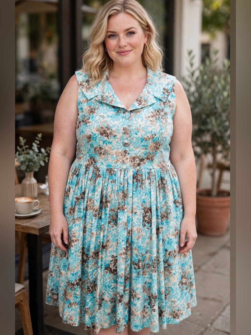 Retro, Silk Floral Dress, 3X